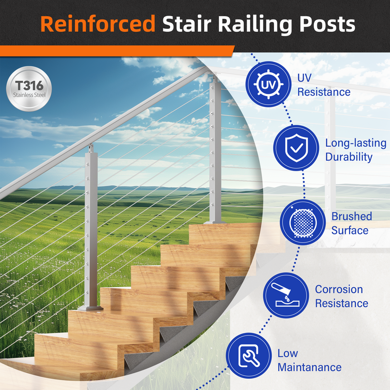 Load image into Gallery viewer, Fulifix Cable Railing Post, 4 Pack Railing Stair Post, 36" x 2" x 2", Adjustable Top Mount, T316 SS Railing Post for Staircase, Model SP03