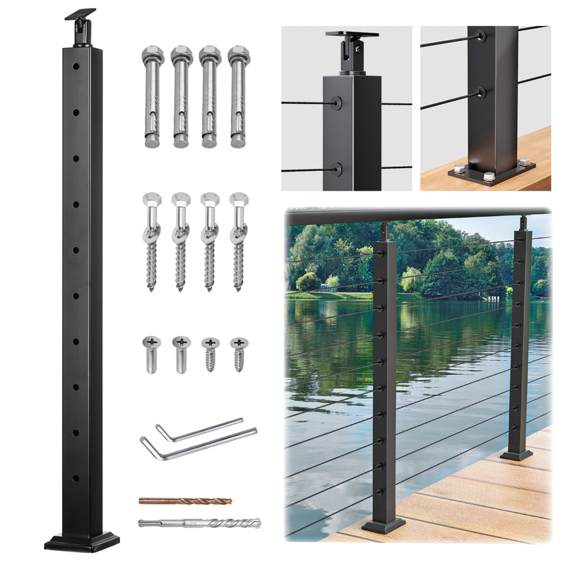 Load image into Gallery viewer, Fulifix Cable Railing Level Post, 36"x2"x2" Pre-Drilled, Adjustable Top, T316 Stainless Steel Black Post for Deck Railing System, SP01