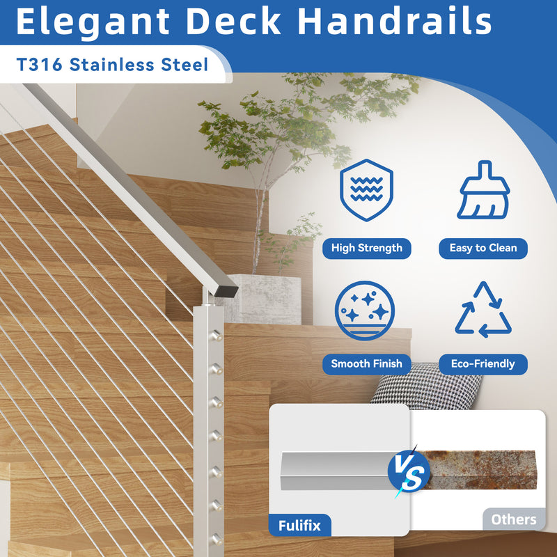 Load image into Gallery viewer, Fulifix Cable Railing Handrail, Brushed Flat Handrail, 6'6" Long, 2" x 1" Section Size, T316 SS Handrail for DIY Railing Project, Model FS01