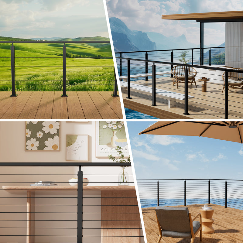 Load image into Gallery viewer, Fulifix Cable Railing Level Post, 36"x2"x2" Pre-Drilled, Adjustable Top, T316 Stainless Steel Black Post for Deck Railing System, SP01