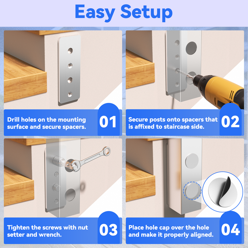 Load image into Gallery viewer, Fulifix Cable Railing Post, Side Mount Stair Post for Right-Side Upstairs, 38" x 2" x 2", T316 SS Railing Posts for Staircase, Model SP05