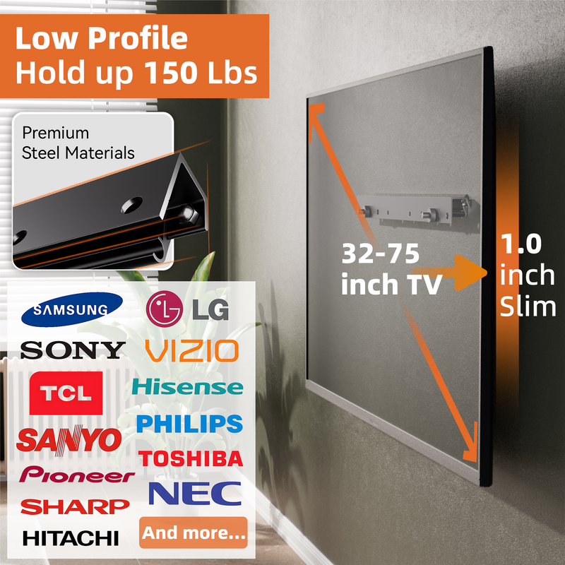 Load image into Gallery viewer, No Stud TV Wall Mount, Drywall Studless Flush TV Mount, No Drill, Render Friendly, VESA 32-75 inch TVs up to 150 lbs, TV Hangers Include Hardware, 2 Pack