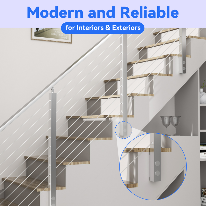Load image into Gallery viewer, Fulifix Cable Railing Post, Side Mount Stair Post for Right-Side Upstairs, 38" x 2" x 2", T316 SS Railing Posts for Staircase, Model SP05