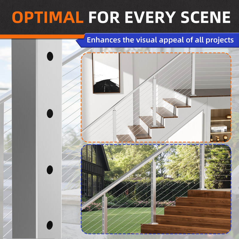 Load image into Gallery viewer, Fulifix Cable Railing Post, 4 Pack Railing Stair Post, 36" x 2" x 2", Adjustable Top Mount, T316 SS Railing Post for Staircase, Model SP03