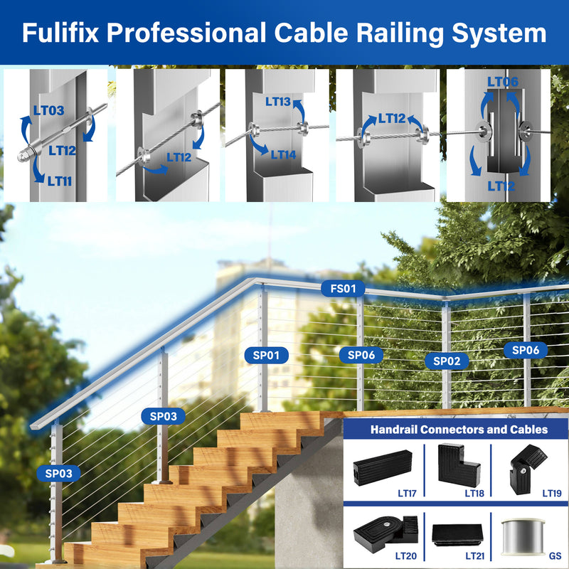 Load image into Gallery viewer, Fulifix Cable Railing Handrail, Brushed Flat Handrail, 6'6" Long, 2" x 1" Section Size, T316 SS Handrail for DIY Railing Project, Model FS01