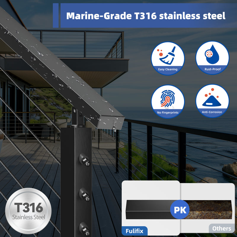 Load image into Gallery viewer, Fulifix 6'6" Cable Railing Handrail, 2Pack T316 Stainless Steel Black Rectangular Handrail Flat Top Rail for Deck Stair Railing System, FS01