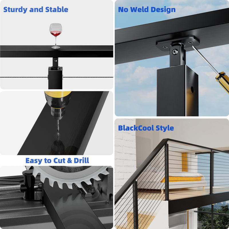 Load image into Gallery viewer, Fulifix 6'6" Cable Railing Handrail, 2Pack T316 Stainless Steel Black Rectangular Handrail Flat Top Rail for Deck Stair Railing System, FS01