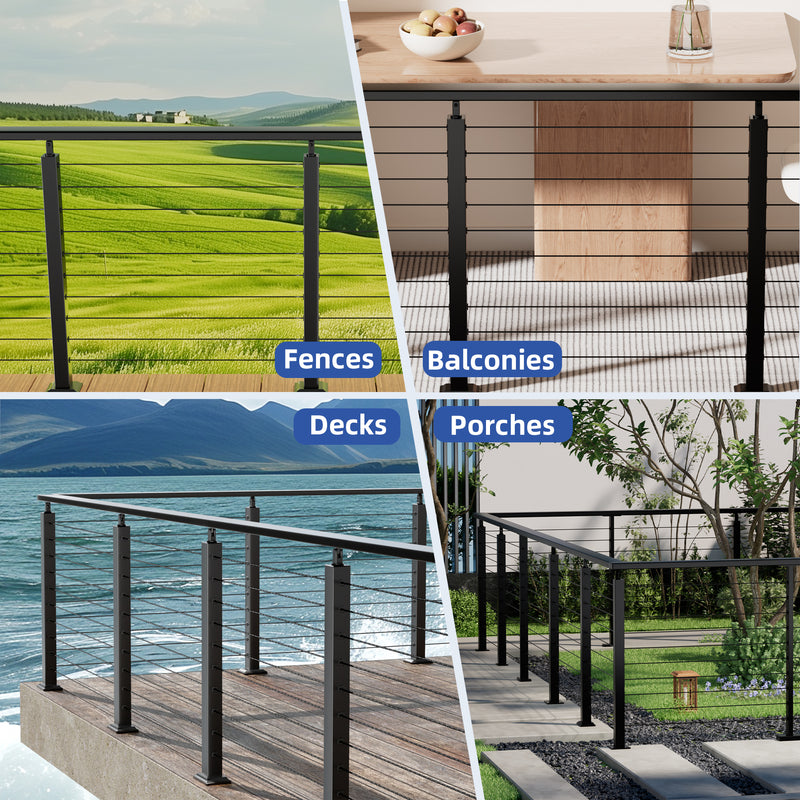Load image into Gallery viewer, Fulifix 6'6" Cable Railing Handrail, 2Pack T316 Stainless Steel Black Rectangular Handrail Flat Top Rail for Deck Stair Railing System, FS01