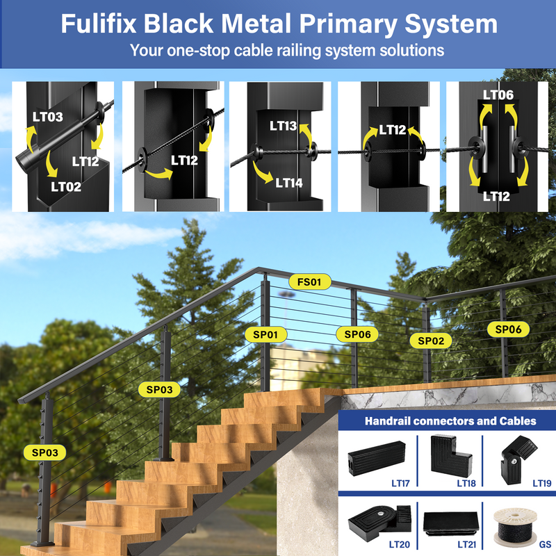 Load image into Gallery viewer, Fulifix Cable Railing Invisible Tensioner, 10Pair Black 1/8" T316 Stainless Steel, Swage Terminal Hardware for 2*2" 4* 4" Wood & Metal Posts, LT02
