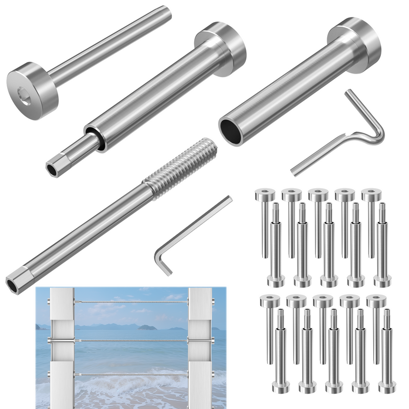 Load image into Gallery viewer, Fulifix 1/8" Cable Railing Tensioner, 10 Pairs Invisible Cable Railing Kit, T316 SS Swage Railing for 2" x 2" 4" x 4" Wood Metal Posts, Model LT02