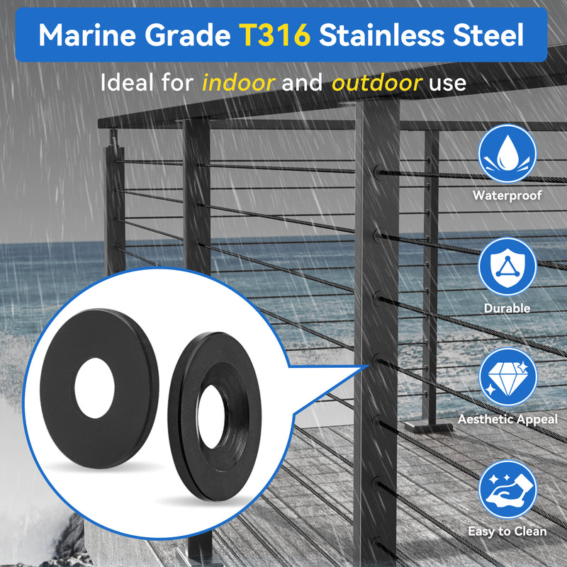Load image into Gallery viewer, Fulifix Cable Railing Adhesive Grommet, 20Pack Black Protector Sleeves for 1/8" to 3/16" Wire Rope, T316 SS Hardware for Wood Metal Post, LT12
