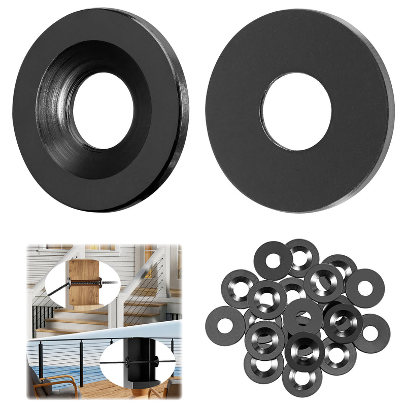 Load image into Gallery viewer, Fulifix Cable Railing Adhesive Grommet, 20Pack Black Protector Sleeves for 1/8" to 3/16" Wire Rope, T316 SS Hardware for Wood Metal Post, LT12