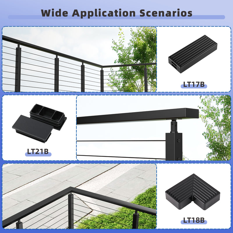 Load image into Gallery viewer, Fulifix Flat Handrail Accessories Corner Connector, 2Pack Black High Strength POM Deck Cable Railing Fitting for Level Corner Metal Handrails, LT18B