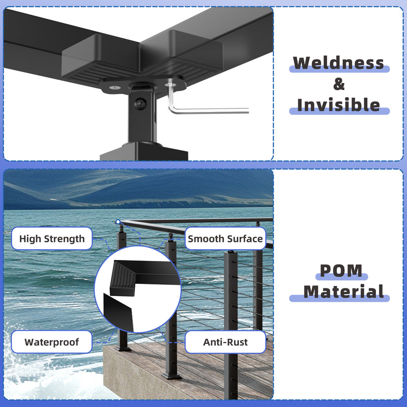 Load image into Gallery viewer, Fulifix Flat Handrail Accessories Corner Connector, 2Pack Black High Strength POM Deck Cable Railing Fitting for Level Corner Metal Handrails, LT18B