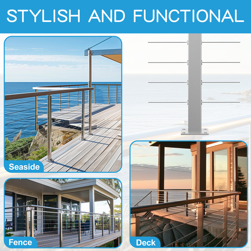 Load image into Gallery viewer, Fulifix Cable Railing Post, Level Drilled Railing Post, 36" x 2" x 2", Adjustable Top Mount, T316 SS Railing Post for Level Section, Model SP01