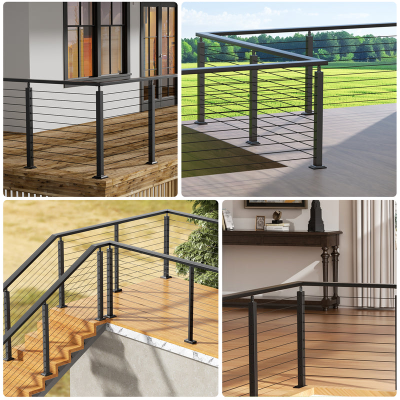 Load image into Gallery viewer, Fulifix Cable Railing Corner Post, 36"x2"x2", L-Shaped Pre-Drilled, T316 Stainless Steel Black Level One-Post Corner for Deck Railing System, SP02
