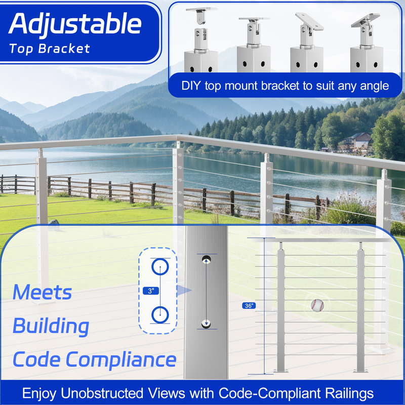 Load image into Gallery viewer, Fulifix Cable Railing Post, Corner Drilled Railing Post, 36" x 2" x 2", Adjustable Top Mount, T316 SS Railing Post for Corner Section, Model SP02