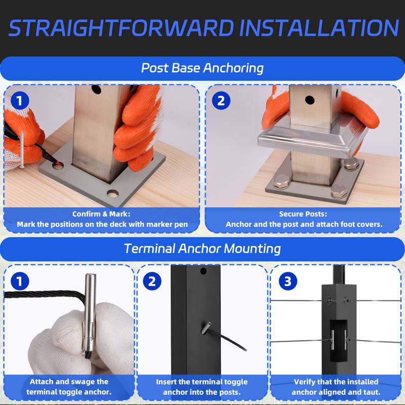 Load image into Gallery viewer, Fulifix Cable Railing Post, Corner Drilled Railing Post, 36" x 2" x 2", Adjustable Top Mount, T316 SS Railing Post for Corner Section, Model SP02