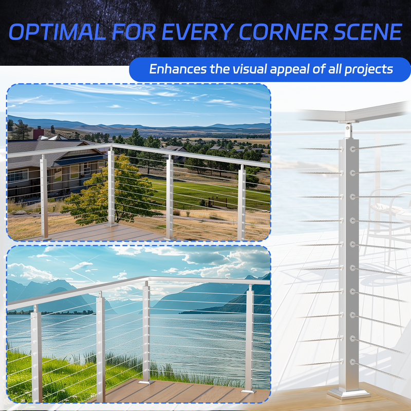 Load image into Gallery viewer, Fulifix Cable Railing Post, Corner Drilled Railing Post, 36" x 2" x 2", Adjustable Top Mount, T316 SS Railing Post for Corner Section, Model SP02