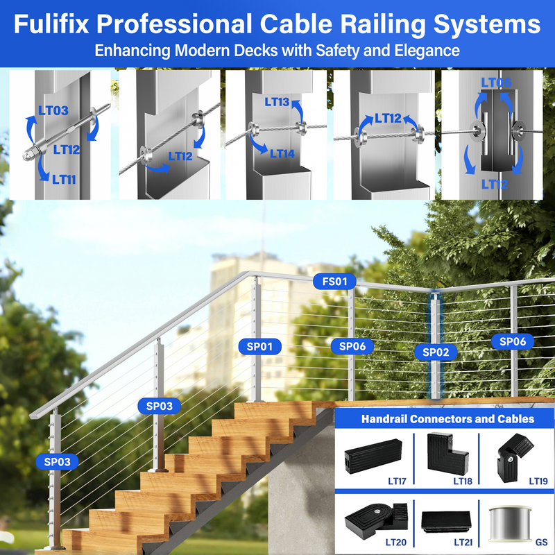 Load image into Gallery viewer, Fulifix Cable Railing Post, Corner Drilled Railing Post, 36" x 2" x 2", Adjustable Top Mount, T316 SS Railing Post for Corner Section, Model SP02
