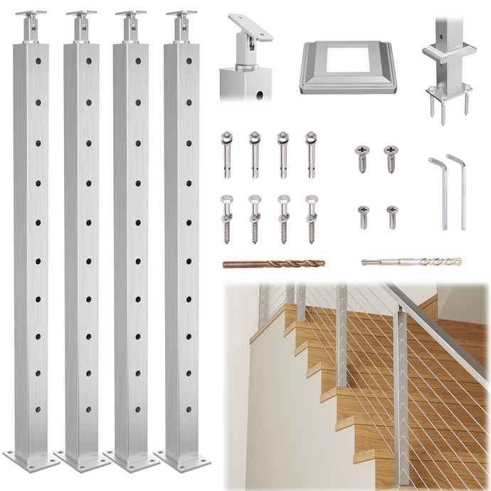 Fulifix Cable Railing Post, 4 Pack Railing Stair Post, 36