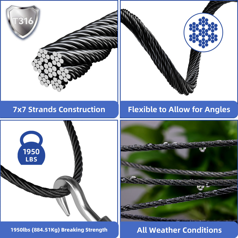 Load image into Gallery viewer, Fulifix 1/8&#39;&#39; T316 Stainless Steel Cable, 160FT Black 7x7 Strands Wire Rope with Cutter for Deck Cable Railing Systems, GS
