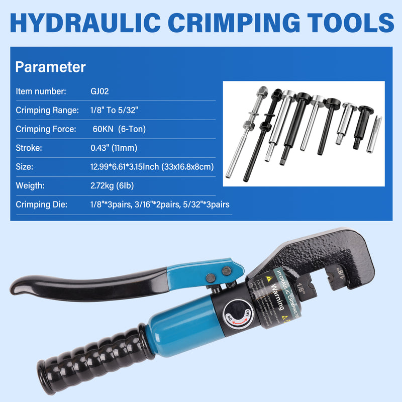 Load image into Gallery viewer, Fulifix 60KN Cable Railing Crimping Tool, 6-Ton Hydraulic Crimper for 1/8&quot;, 3/16&quot;, 5/32&quot; Stainless Steel Cable &amp; Terminal Fitting with 8 Dies, GJ02
