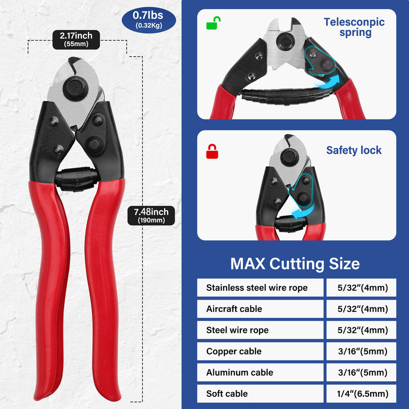 Load image into Gallery viewer, Fulifix Stainless Steel Cable Cutter, Metal Wire Rope Cutting Tool, Labour Savings Telescopic Spring with Lock Design with Gloves and Pen, Model GJ01
