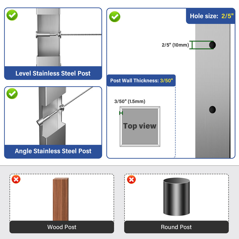 Load image into Gallery viewer, Fulifix 1/8&quot; Cable Railing Tensioner, 20 Pack Invisible Cable Railing Kit, T316 SS Swage Fittings for 2&quot; x 2&quot; 4&quot; x 4&quot; Wood Metal Post, Model LT05
