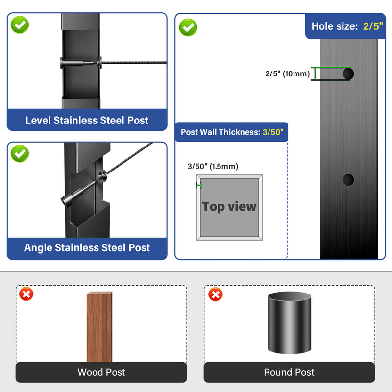 Load image into Gallery viewer, 20 Pack Black Invisible Tensioner for 1/8&quot; Cable Railing, T316 Stainless Steel Terminal, Swage Stud End Fitting for 2&quot;x2&quot; to 4&quot;x4&quot; Wood/Metal Post
