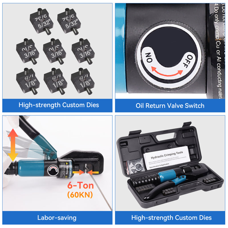 Load image into Gallery viewer, Fulifix 60KN Cable Railing Crimping Tool, 6-Ton Hydraulic Crimper for 1/8&quot;, 3/16&quot;, 5/32&quot; Stainless Steel Cable &amp; Terminal Fitting with 8 Dies, GJ02
