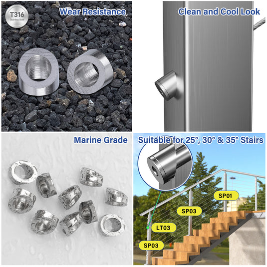 Fulifix Cable Railing Angled Washer, 20 Pack Angle Washer, 25 to 35 Degree, T316 SS Cable Railing Kits for 1/8" 5/32" 3/16" Fittings, Model LT03