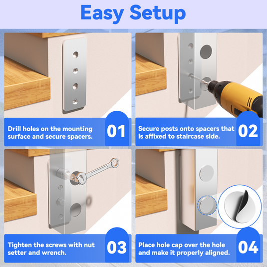 Fulifix Cable Railing Post, Side Mount Stair Post for Right-Side Upstairs, 38" x 2" x 2", T316 SS Railing Posts for Staircase, Model SP05