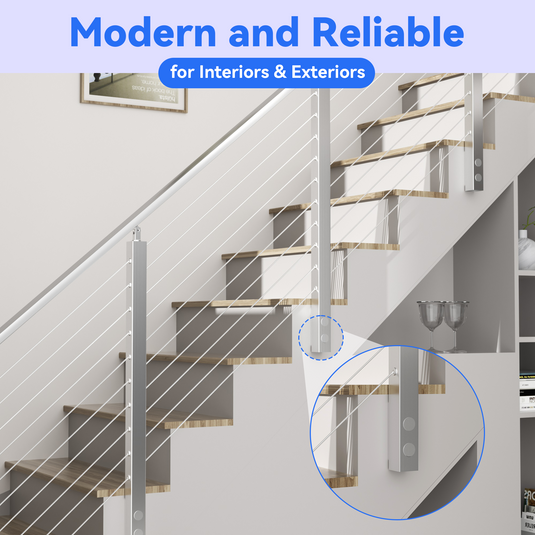 Fulifix Cable Railing Post, Side Mount Stair Post for Right-Side Upstairs, 38" x 2" x 2", T316 SS Railing Posts for Staircase, Model SP05