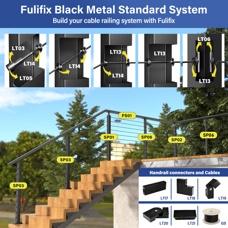 Load image into Gallery viewer, Fulifix Cable Railing for Decks, 310FT 1/8 inch 7x7 Strands Smooth Matte Black T316 Stainless Steel Wire with Cutter for Cable Railing Systems
