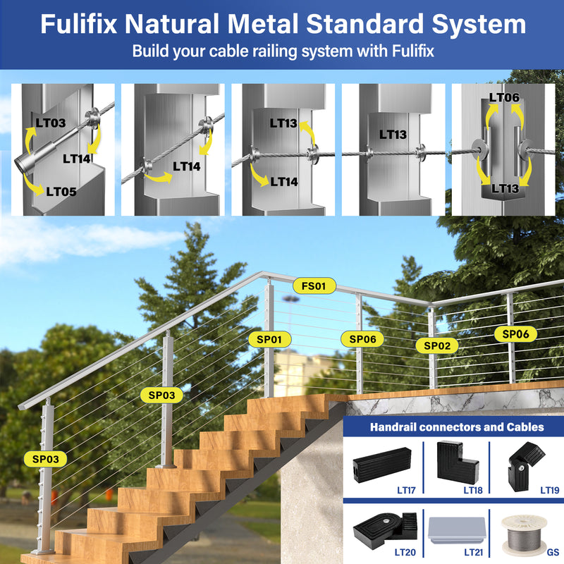 Load image into Gallery viewer, Fulifix Invisible Terminal Toggle Anchor, 20 Pack Angle Adjustable Fixed End Cable Railing Kit for Metal Post Stair Corner Level Sections, Model LT06
