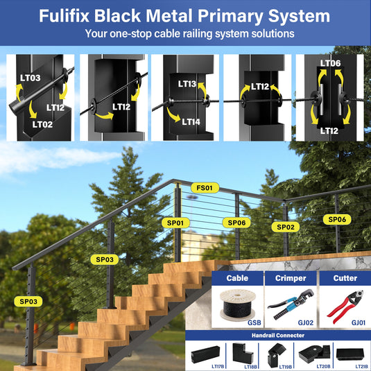 Fulifix Cable Railing Level Post, 36"x2"x2" Pre-Drilled, Adjustable Top, T316 Stainless Steel Black Post for Deck Railing System, SP01