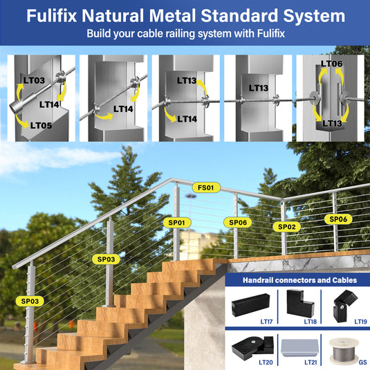 Fulifix 1/8" Cable Railing Tensioner, 20 Pack Invisible Cable Railing Kit, T316 SS Swage Fittings for 2" x 2" 4" x 4" Wood Metal Post, Model LT05