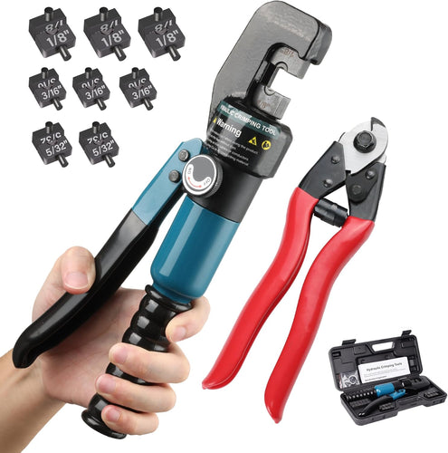 Cable Railing Crimping Tool, 6-Ton (60 KN) Hydraulic Crimper for 1/8