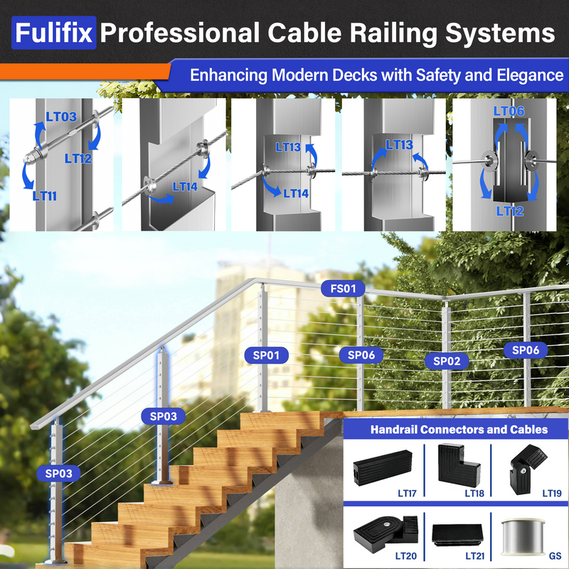 Load image into Gallery viewer, Fulifix Cable Railing Post, 4 Pack Railing Stair Post, 36&quot; x 2&quot; x 2&quot;, Adjustable Top Mount, T316 SS Railing Post for Staircase, Model SP03
