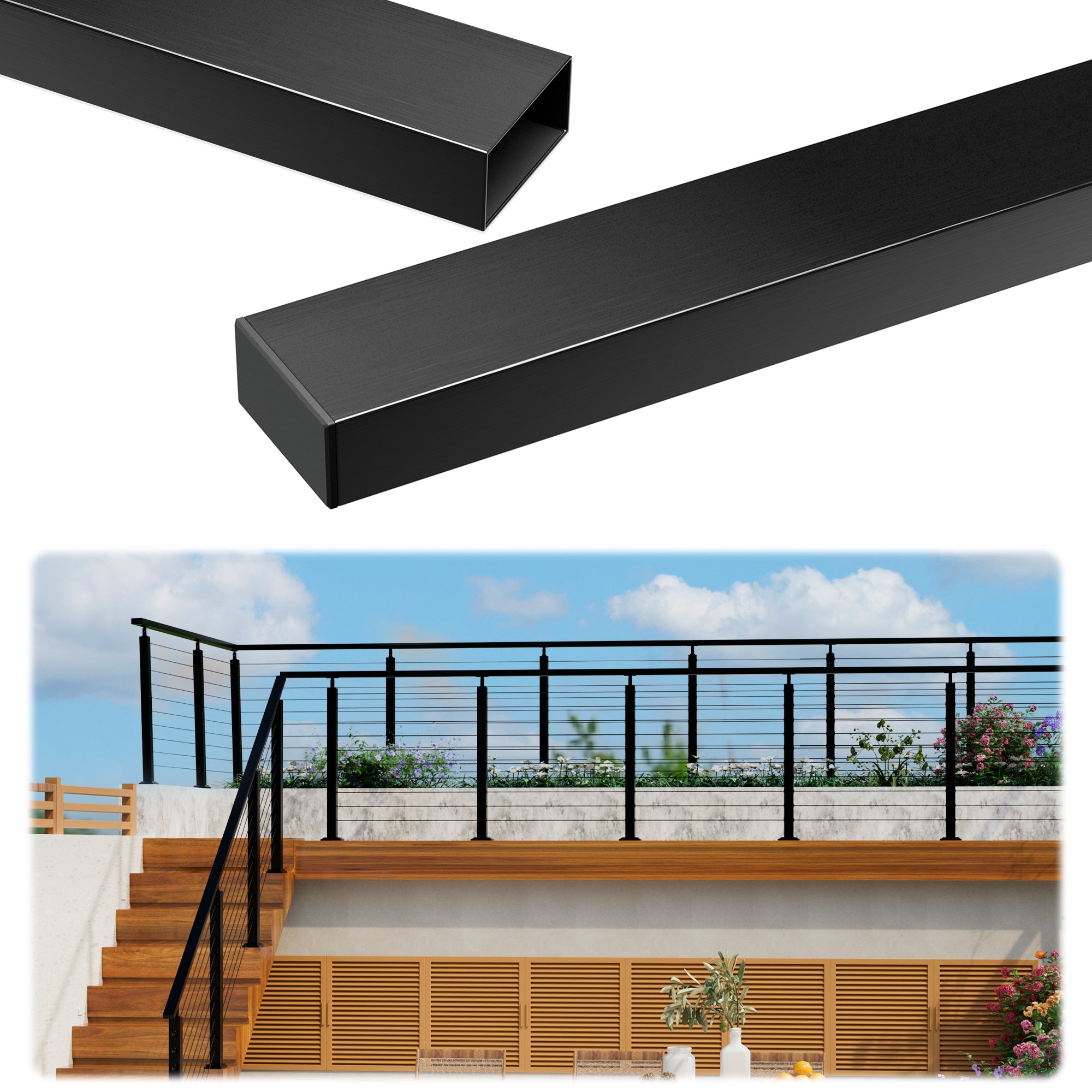 thumbnail image 2 of VEVOR 2 Pack Handrail Connectors, Flat Extension Stair Railing Accessories Pom Hand Rail Connector Fittings For Rectangular Cable Railing Deck Cable Rail System Matte Black Ht 04 2 of 13