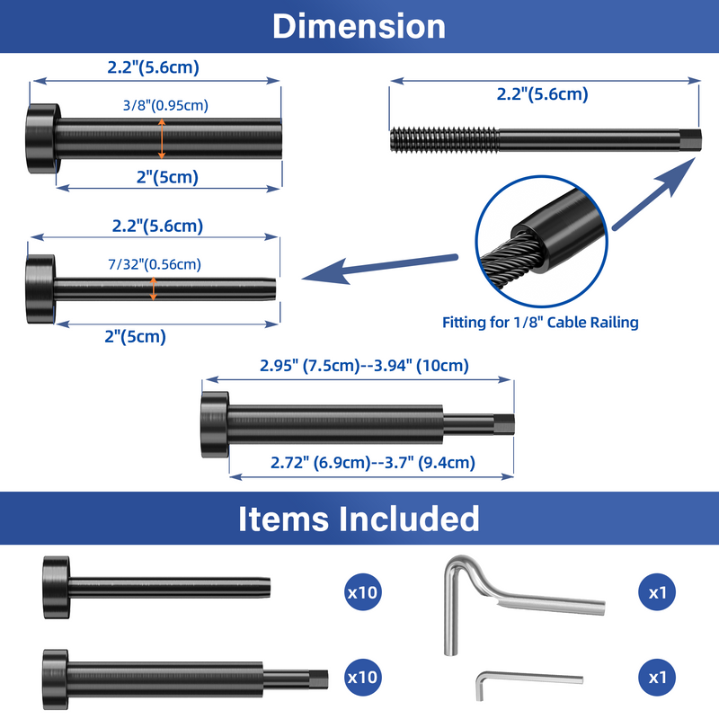 Load image into Gallery viewer, Fulifix Cable Railing Invisible Tensioner, 10Pair Black 1/8&quot; T316 Stainless Steel, Swage Terminal Hardware for 2*2&quot; 4* 4&quot; Wood &amp; Metal Posts, LT02
