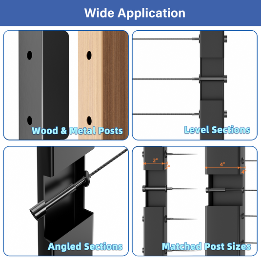 Fulifix Cable Railing Invisible Tensioner, 10Pair Black 1/8" T316 Stainless Steel, Swage Terminal Hardware for 2*2" 4* 4" Wood & Metal Posts, LT02