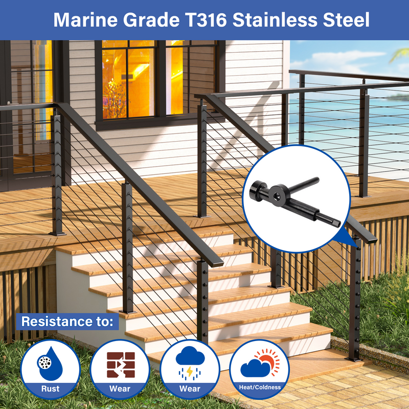 Load image into Gallery viewer, Fulifix Cable Railing Invisible Tensioner, 10Pair Black 1/8&quot; T316 Stainless Steel, Swage Terminal Hardware for 2*2&quot; 4* 4&quot; Wood &amp; Metal Posts, LT02
