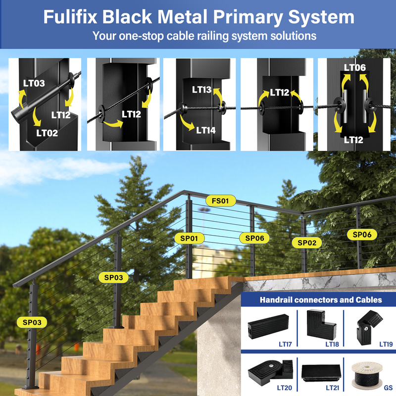 Load image into Gallery viewer, Fulifix Cable Railing Invisible Tensioner, 10Pair Black 1/8&quot; T316 Stainless Steel, Swage Terminal Hardware for 2*2&quot; 4* 4&quot; Wood &amp; Metal Posts, LT02
