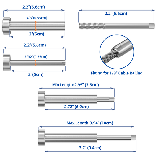 Fulifix 1/8" Cable Railing Tensioner, 10 Pairs Invisible Cable Railing Kit, T316 SS Swage Railing for 2" x 2" 4" x 4" Wood Metal Posts, Model LT02