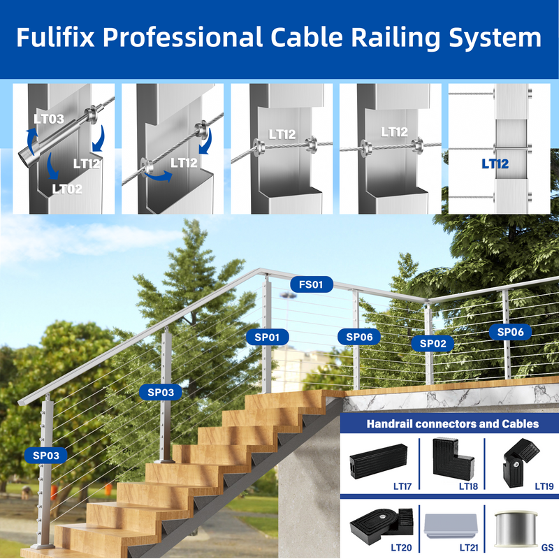 Load image into Gallery viewer, Fulifix 1/8&quot; Cable Railing Tensioner, 10 Pairs Invisible Cable Railing Kit, T316 SS Swage Railing for 2&quot; x 2&quot; 4&quot; x 4&quot; Wood Metal Posts, Model LT02
