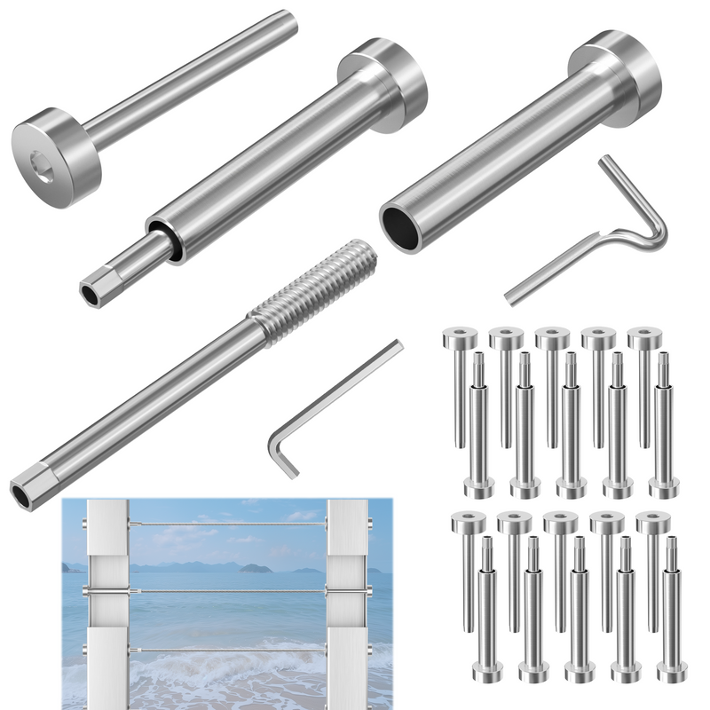 Load image into Gallery viewer, Fulifix 1/8&quot; Cable Railing Tensioner, 10 Pairs Invisible Cable Railing Kit, T316 SS Swage Railing for 2&quot; x 2&quot; 4&quot; x 4&quot; Wood Metal Posts, Model LT02
