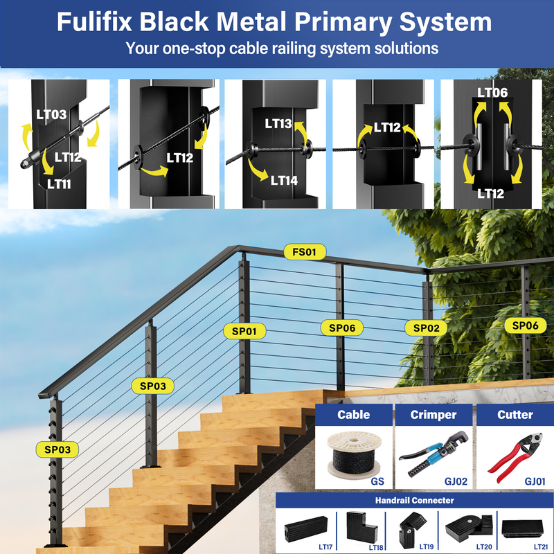 Load image into Gallery viewer, Swage Threaded Stud Tensioner for Cable Railing, 20Pack Black Terminal for 1/8&quot; Wire Rope, T316 SS Fitting Kit for 2 * 2&quot; Wood/Metal Post, LT11
