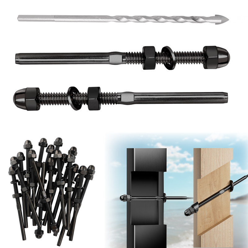 Load image into Gallery viewer, Swage Threaded Stud Tensioner for Cable Railing, 20Pack Black Terminal for 1/8&quot; Wire Rope, T316 SS Fitting Kit for 2 * 2&quot; Wood/Metal Post, LT11
